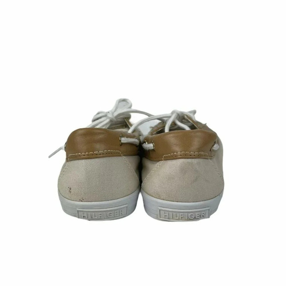 Tommy Hilfiger Boat Shoes Flats Womens Sz 7M Beige Slip On Round Toe Bow Fabric - Picture 4 of 10